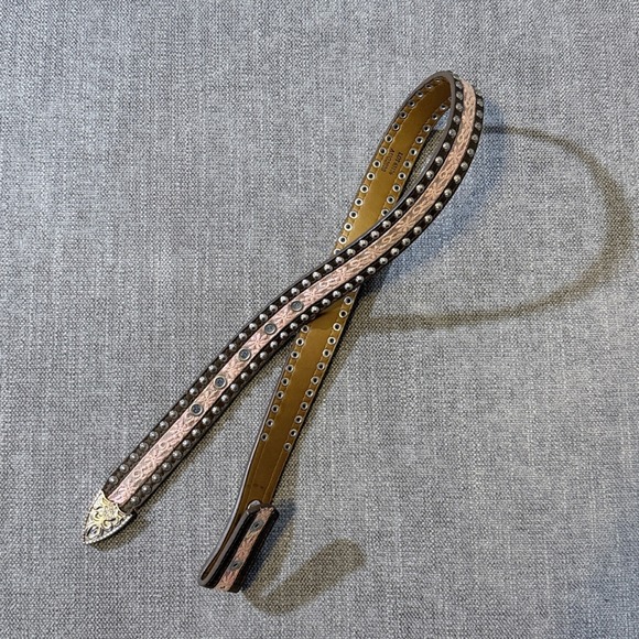 Ariat Accessories - Ariat Womens Pink Floral Tooled Leather Western Studded Belt LOT 63176 33 Inch